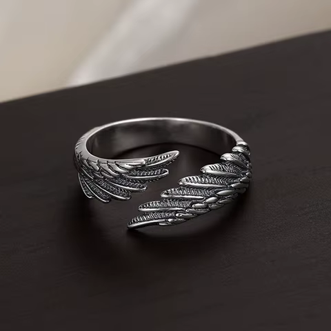 2pcs Vintage Angel Bat Wing Demon Eye Hip Hop Adjustable Couples Rings for Men Women Retro Silver Color Jewelry Party Daily 8 best sales angel accessories - №4