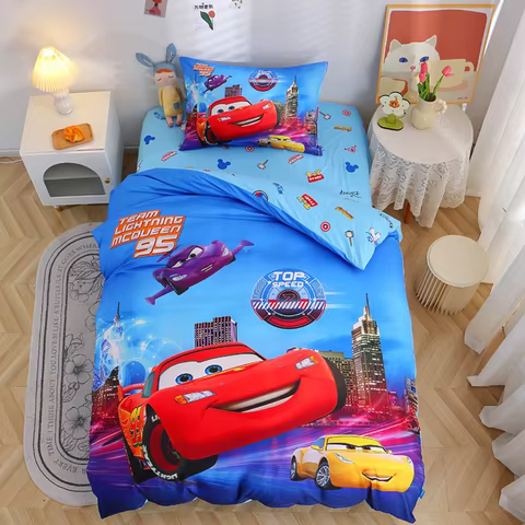 Disney Cars Bedding Set, Reversible Duvet Cover Set with Pillowcase, Lightning Mcqueen Quilt Cover for Kids Children Car Fans 10 best sales lightning mcqueen bedding - №5