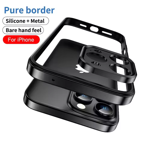 Camera Protection + Hybrid Silicone Frame Aluminum Metal Phone Case For iPhone 16 15 14 13 Pro Max Better Heat Bumper 10 best sales aluminium case iphone - №5