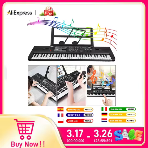 Portable Digital Keyboard 61 Keys Digital Music Electronic Organ Portable Keyboard with Microphone For Children Digital Keyboard 10 best sales mini piano keyboard - №5
