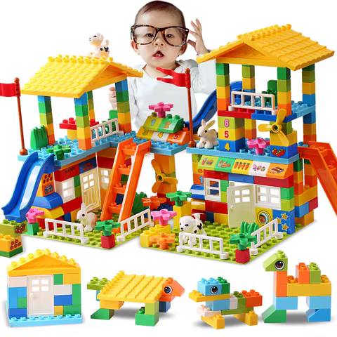 153PCS Big Particle Roof Blocks Compatible City House Big Size Slide Building Blocks Castle Brick Toys For Children 12 best sales blocks castle - №1
