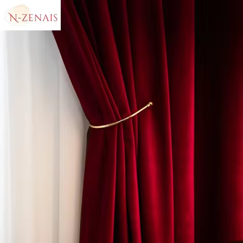 Modern Luxury Nordic Burgundy Red Velvet Curtains for Living Room Bedroom Dining Room Bedroom Custom Decor Solid Color Blackout 10 best sales white velvet curtains - №2