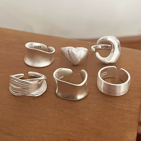 925 Sterling Silver Rings for Women Couple Minimalist Handmade Simple Wide Moon Ring Set Party Jewelry Gift Prevent Allergy 12 best sales raymarine - №8
