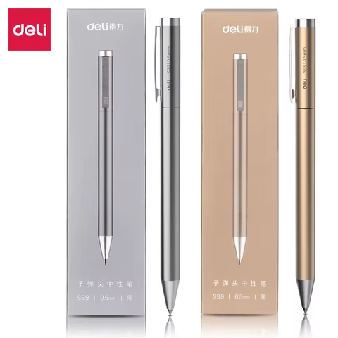 DELI Metal Sign Pen 0.5mm Gel Ink Pens Golden Silver Color Metallic Writing Pen Office Supplies 6 best sales color gel pen - №1