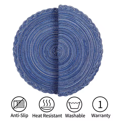 Round Braided Placemats 38CM Table Mats for Dining Tables Christmas Halloween Woven Washable Non-Slip Place mats 10 best sales round table mat 90cm - №9