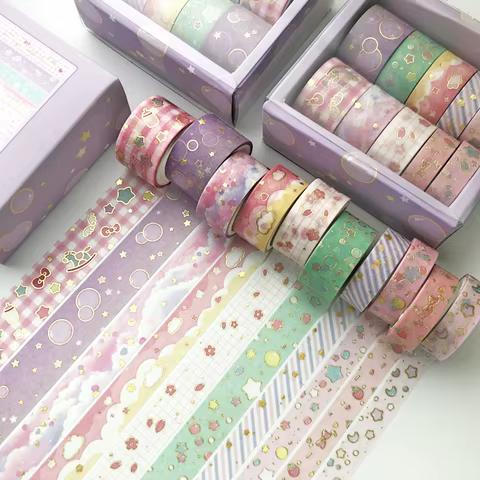 10 pcs/set Kawaii Pink world gold Decorative Adhesive Tape Masking Washi Tape Diy Scrapbooking Sticker Label Japanese Stationery 8 best sales washi tape gold - №2