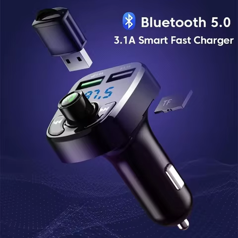 LED MP3 Car Bluetooth FM Hands-Free Bluetooth-compaitable 5.0 Transmitter 3.1A QC3.0 PD Type C Dual USB Car Charger 10 best sales usb type c wireless adapter - №7