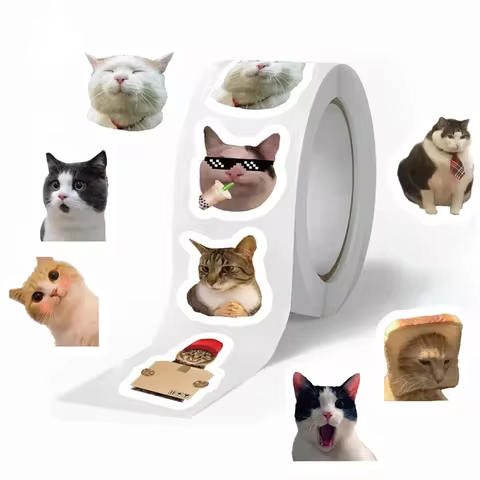 500PCS Kawaii Crazy Cat Sticky Paper Sticker Labels Thank You Sticker Sealing DIY Decoration Scrapbooking Stationery Supplies 6 best sales stickers girls - №1