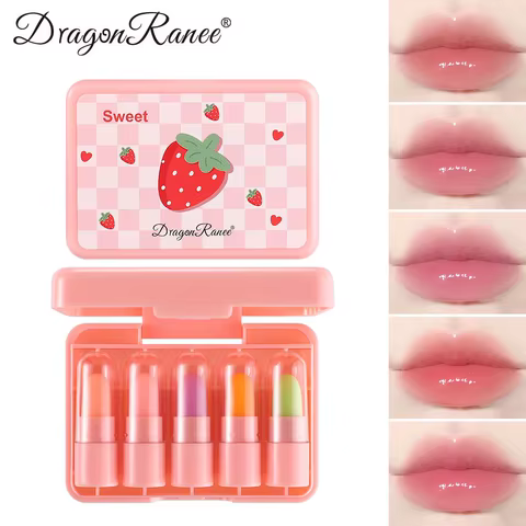 5pcs/set temperature change mini lipstick set fruit flavor is not easy to stick cup color change lipstick 12 best sales lipstick set box - №9