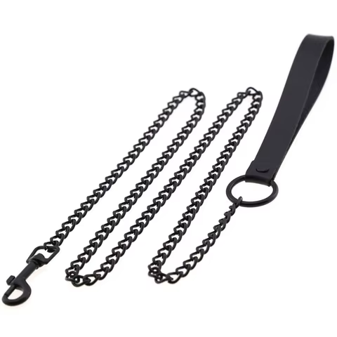 Unisex Black Metal Traction Chain with Neck Restraints Collar Leash for Fetish Slave Cosplay Bdsm Bondage Sex Strap 8 best sales heavy steel bdsm collar - №8