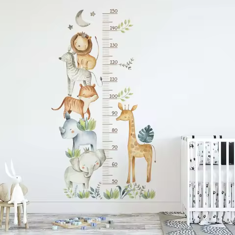3PC Cartoon Animal Height Ruler Wall Stickers for Waterproof Removable PVC Kids Room Kindergarten Home Decoration 12 best sales deer head wall decor - №3