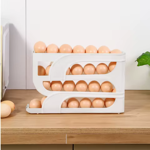 Large Capacity Automatic Egg Roller Household Four Tier Refrigerator Egg Storage Box Space Saving Kitchen Dedicated 8 best sales kmart kitchen storage - №3