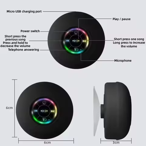 2025 New bathroom waterproof wireless LED suction Cup Mini Bluetooth speaker Portable outdoor sports stereo speakers 12 best sales bluth - №7