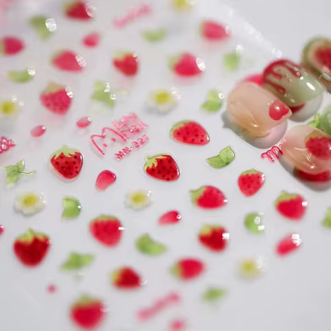 1pcs 5D Kawaii Jelly Strawberry Cartoon Slider Adheisve Nail Art Stickers Embossed Nail Stickers DIY Manicure Decorations Decals 10 best sales strawberry shortcake stickers - №8