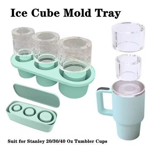 3-Grid Ice Cube Tray For Stanley 30/40 Oz Tumbler Cups Reusable Cylinder Silicone Ice Cube Molds With Lid For Drink Juice Coffee 10 best sales ice cup mold - №3