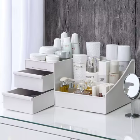 1pc White New Drawer Makeup Storage Box Dormitory Finishing Plastic Shelf Cosmetics Skin Care Dressing Table Desktop 6 best sales luxury makeup organizer - №6