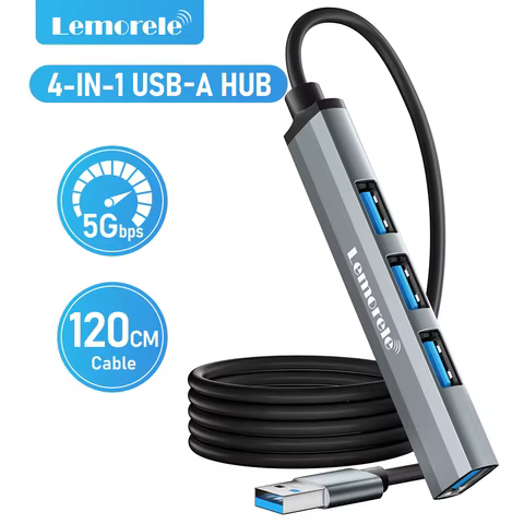 Lemorele 120cm 4Ports USB HUB OTG USB A 3.0 Adapter Multi Splitter Adapter Laptop Accessories For Xiaomi Lenovo Macbook Pro 10 best sales usb 3.0 otg - №4