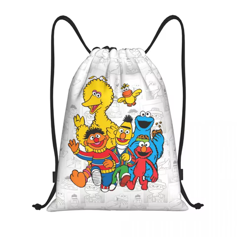 Vintage Sesames Streets Cookies Monsters Drawstring Backpack Sports Gym Bag String Sackpack for Yoga 6 best sales sesame street bag - №3