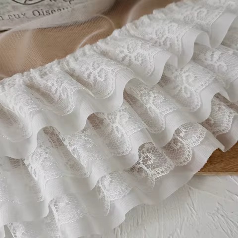 12CM Wide White Black Three Layers 3D Pleated Mesh Chiffon Fabric Embroidered Ruffle Trim DIY Dress Apparel Collar Sewing Decor 10 best sales embroidered trim - №7