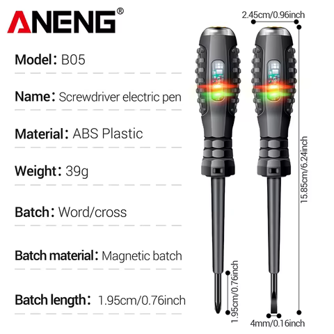 ANENG B05 Word/cross Screwdrivers Neon Bulb Indicator Meter Electric Pen Insulated Electrician Highlight Pocket Tester Pen Tools 10 best sales technician - №2