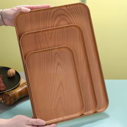 Nordic Rectangular Plastic Pallet Imitation Wood Colors Fruit Coffee Tray Storage Tray Dining Plate Home Serving Tray Tea Tray 12 best sales food tray korean - №8