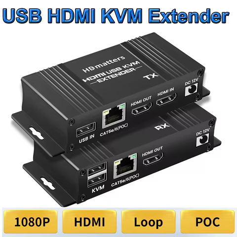 USB HDMI KVM extender splitter over Ethernet 1080P 4K 60Hz Extender HDMI USB KVM Extender splitter HDMI Loop for Mouse Keyboard 8 best sales kvm extender - №4
