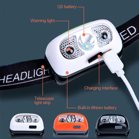 Strong Light Headlamp Mini Led Night Fishing Powerful Torch Head Lamp Outdoor Waterproof Camping Portable LED Sensor Headlamps 10 best sales msa helmet - №9