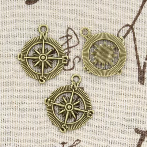 12pcs Charms Compass 28x24mm Handmade Craft Pendant Making fit,Vintage Tibetan Bronze Silver color,DIY For Bracelet Necklace 10 best sales compass charm - №6