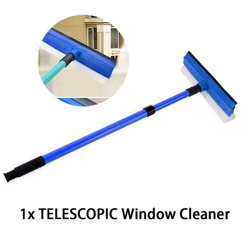 2 In 1 Telescopic Window Glass Cleaner Wiper Long Handle Sponge Brush Window Mop Squeegee Wiper Cleaning Tool 10 best sales glass squeegee - №6