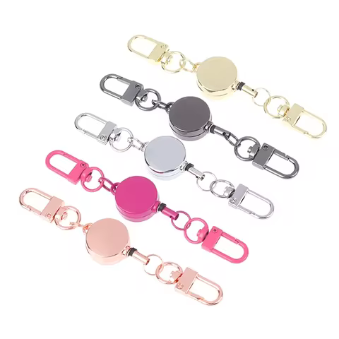 Retractable Badge Key Holder Holder Badge Reel Anti-theft Metal Easy-to-pull Buckle Rope Elastic Keychain Key Ring Accessories 10 best sales elastic keychain - №6