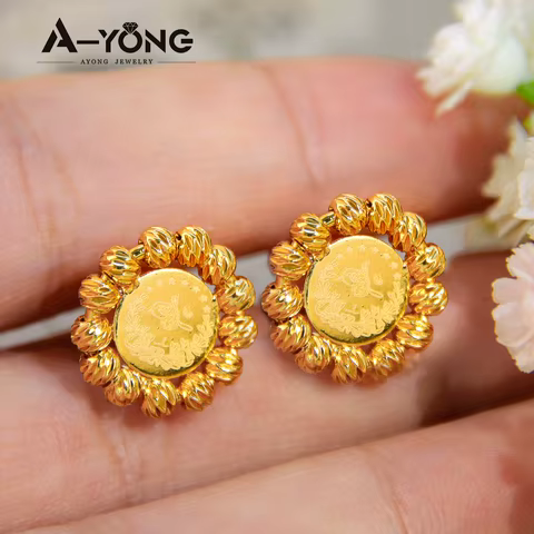 AYONG Turkish Coin Stud Earrings 18k Gold Plated Ear Nail Dubai Arab Womens Trendy Daily Jewelry Wedding Party Banquet Parts 12 best sales turkish earrings - №9