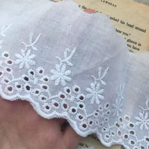 HOT Cotton Embroidered White Flower Lace Fabric Dubai Wide Sewing DIY Trim Wedding Applique Ribbon Collar Cloth Guipure Decor 10 best sales embroidered trim - №4