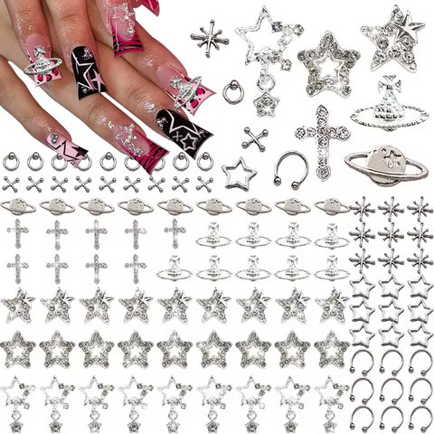 70PCS Star Nail Charms for Acrylic Nails,Silver Star Planet Cross Alloy Nail Art Decoration, Nail Stones Nail Jewels Accessorie 10 best sales nail cross charms - №6