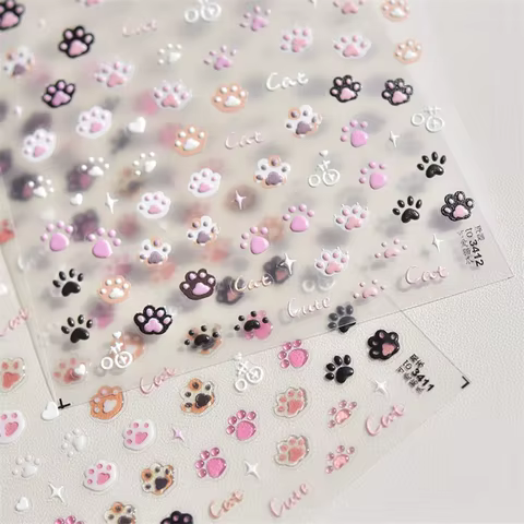 Cute Jelly Pink Cat Paw Print Lovely Kitty Puppy Dog Cartoon 5D Embossed Relief Self Adhesive Nail Art Sticker 3D Manicure Decal 8 best sales dog paw sticker - №5