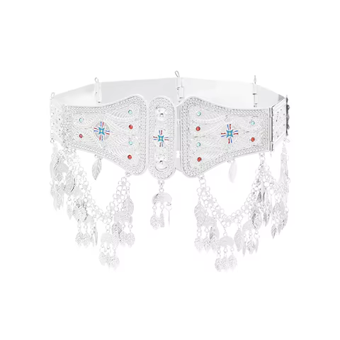 Silver Plated Assyrian Belt Hair Accessories Earrings for Women Kurdish Assyria Ethnic Colorful Flag Leaf Tassel Jewelry Sets 8 best sales assyrian flag - №2