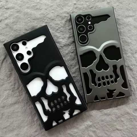 Plating Matte Metal Skull Hollow Ghostface Case For Samsung S25 S24 Ultra S23 Plus Dissipation Shockproof Hard PC Slim Cover 8 best sales horror phone case - №3
