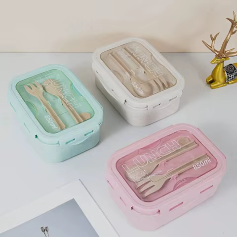 1pc lunch box, lunch box, office worker's day solid color square shaped, sealed with tableware, microwave oven meal box 8 best sales meal - №4