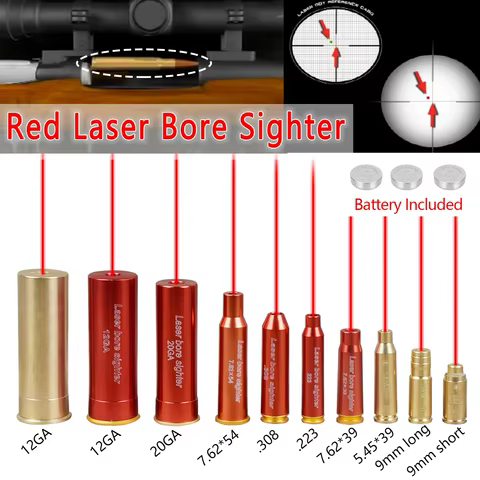 20GA 12GA 9x19mm .223 Red Laser Bore Sighter 5.45x39 7.62x54 7.62x39 Airsoft AK47 Glock 17 19 9mm Laser Collimator Boresighter 8 best sales airsoft gun laser sight - №1