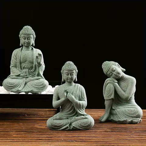 Buddha Garden Statue Fish Tank Decoration Mini Buddhism Figurine Desk Tablescape Decor Home Zen Statue Green Sandstone Thailand 6 best sales buddha shop - №1