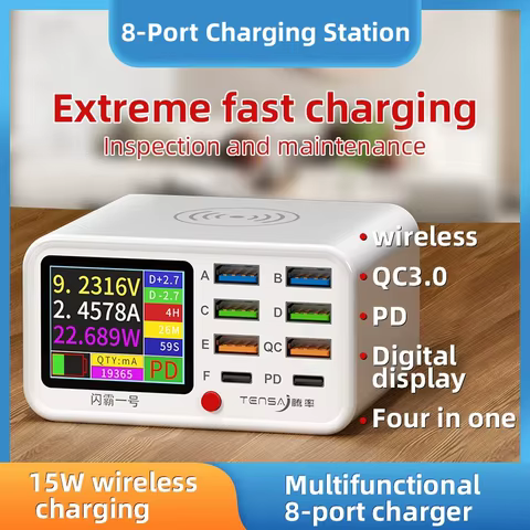 Multi functional 8-port USB Wireless Fast Charging Station Visual Current Detection Charger For Mobile Phone iPad Flash Charging 10 best sales ipad wall mount with power - №10