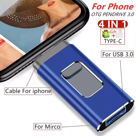 2TB For iPhone Plus 11 12 ipad Pen drive stick Dual purpose mobile OTG Micro USB Flash Drive 512GB 128GB 256GB 1T PENDRIVE 3.0 6 best sales flash drive 2tb - №1
