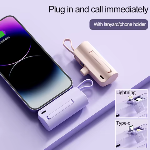 5000/10000/20000mAh 2IN1 Mini Power Bank Pocket External Battery Plug Portable Power Bank For iPhone Huawei Fast Charging Outdoo 10 best sales 2 in 1 charger and power bank - №6