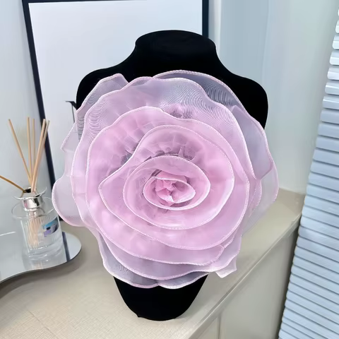 3D Organza Fabric Artificial Rose Flowers Patch Chest Flower 27CM Wedding Dress Neck Decoration DIY Sewing Applique 8 best sales organza flower - №3