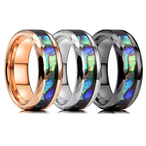 2022 Trendy 8mm Black Tungsten Wedding Stainless Steel Rings For Men Inlay Colorful Abalone Shell Ring Men Wedding Band Jewelry 12 best sales abalone shell ring - №12