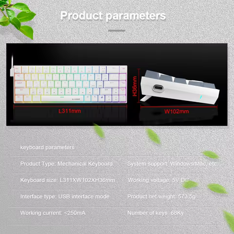E-YOOSO Z686 RGB USB 60% Mini slim Mechanical Gaming Wired Keyboard Red Switch 68 Keys Gamer for Compute PC Laptop 10 best sales red keyboard - №9