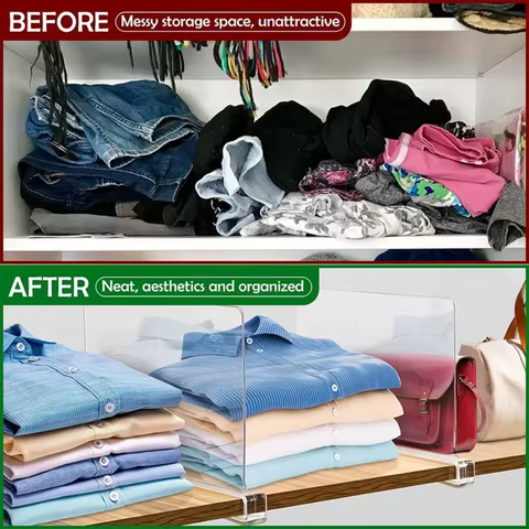 8/6/4/2pcs Transparent Closet Shelf for Wardrobe Organizer Cloth Divider Cupboard Bookcase Divider Baffle 6 best sales closet dividers - №2