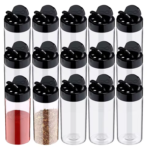 LMETJMA Clear Plastic Spice Jar with Shaker Lids Kitchen Seasoning Containers for Kitchen Storing Spice Powders JT198 6 best sales spice - №3