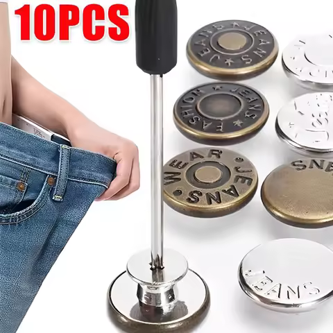 10Pcs Metal Jeans Buttons 17mm Replacement No-Sewing Screw Button Repair Kit Nailless Removable Jean Buckles Clothing Pants Pins 10 best sales sofa button - №4
