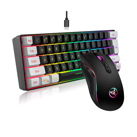 New 61keys Wired White Black Keyboard RGB Gaming Mouse Office Kit Backlight Keyboard and Mouse Combos for PUBG Gamer 6 best sales gamer set up - №4