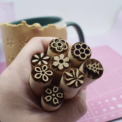 1.5cm Mini Clay Stamp Wood Block Flower Emboss Press Stamp For Polymer Clay Pottery Texture Impressive Print Seals for Clay 10 best sales wood clay - №5